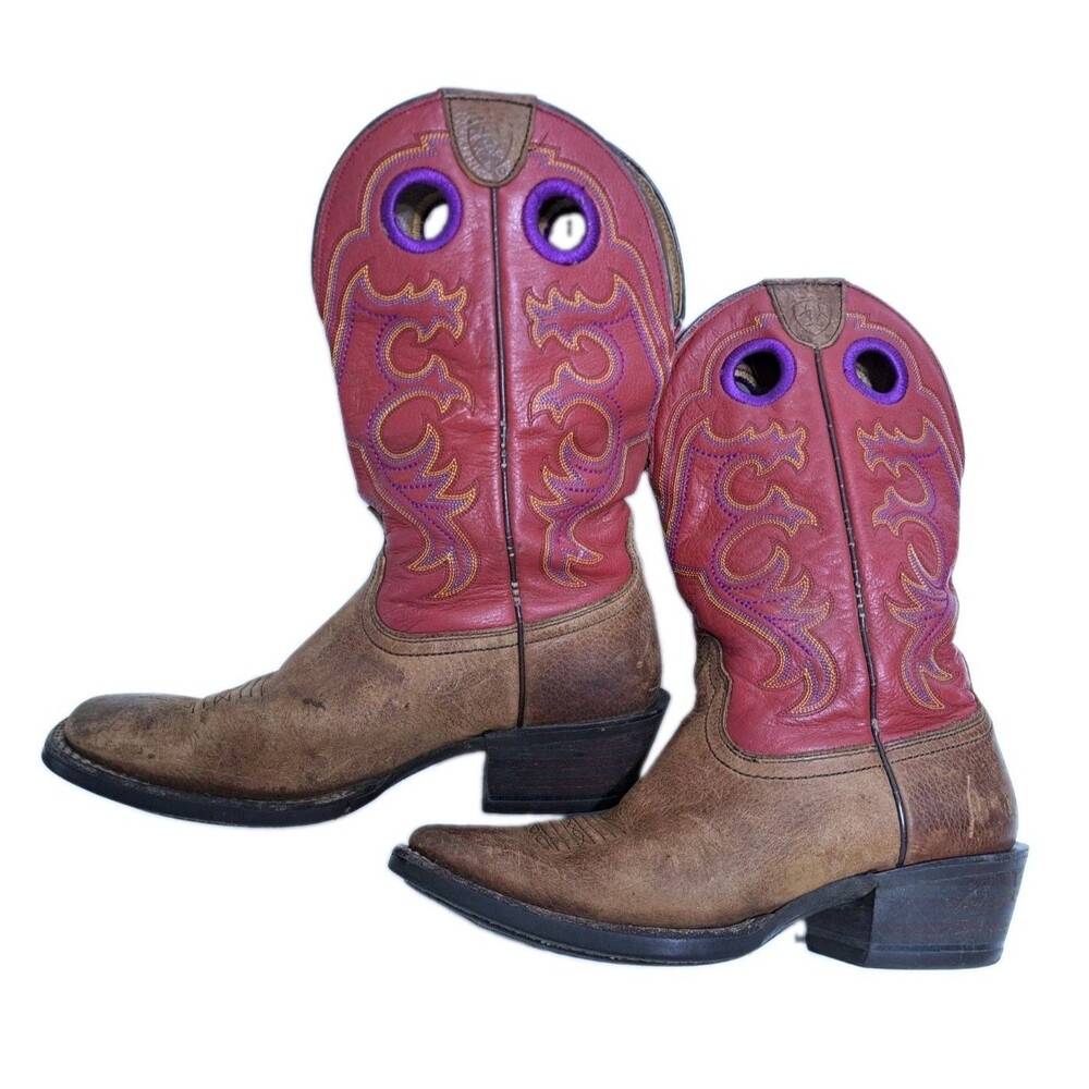 Ariat Boots Buckaroo Western Women's Size 7B Red Brown Leather Cowgirl Country